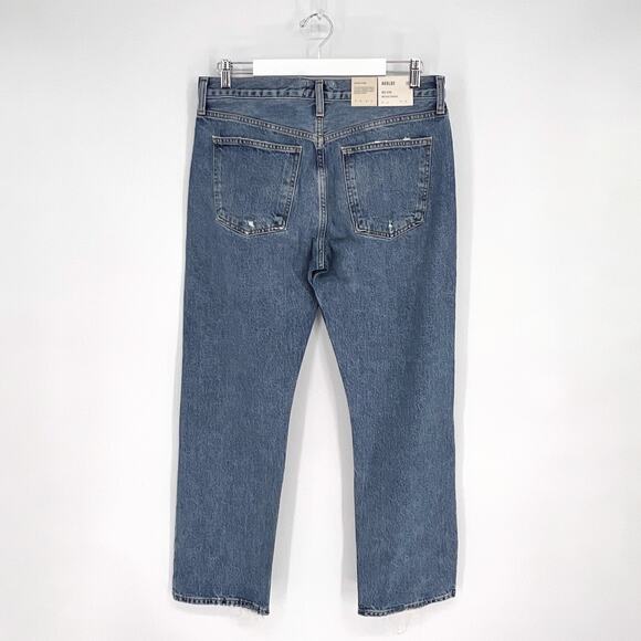 AGOLDE NWT Mia Mid Rise Straight Jeans Women’s Size 30 Distressed Blue Denim - Picture 7 of 7
